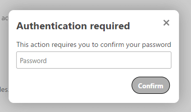 Modal asking you to authenticate