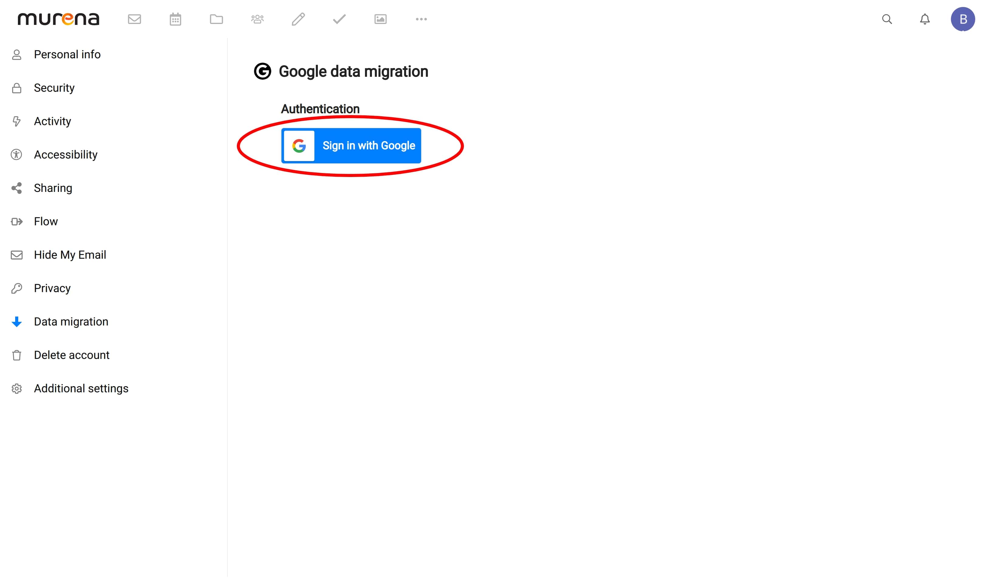 Screen showing how to sign in with Google