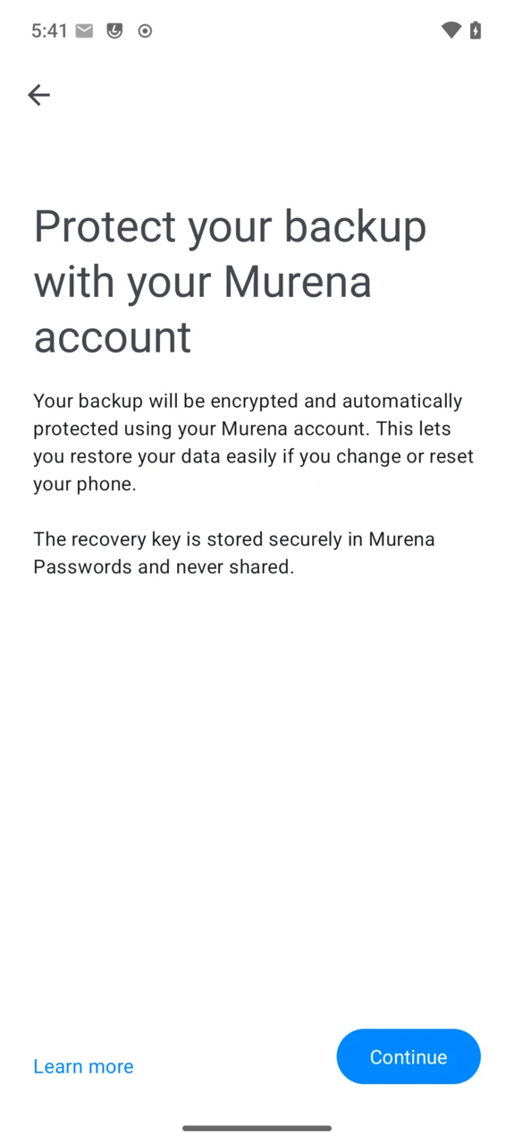 Protect your backup with your Murena account screen