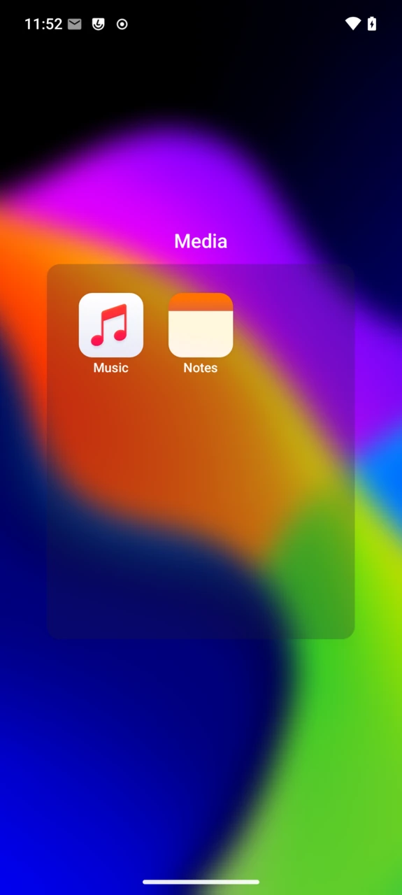 An open app group showing its apps on a blurred background