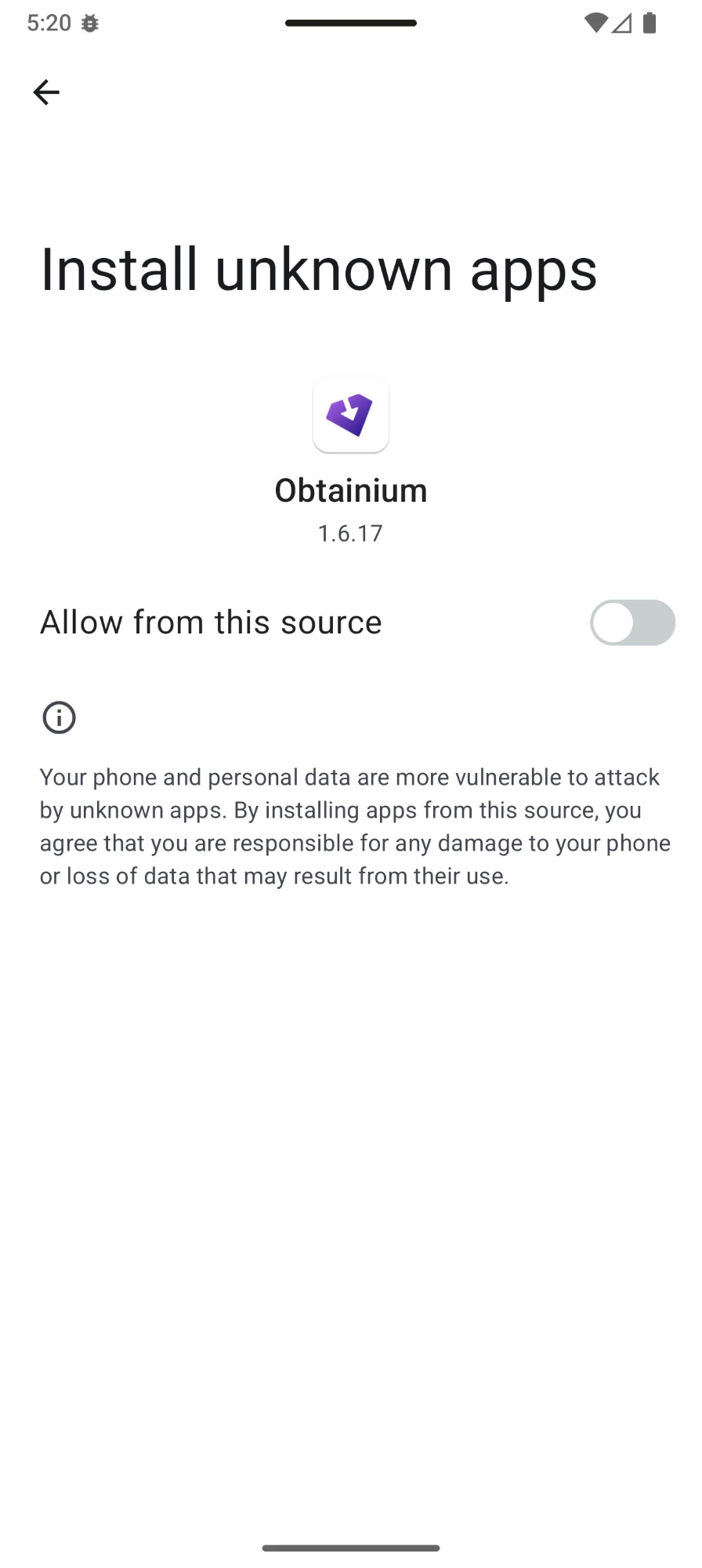 Android install from Obtainium disabled