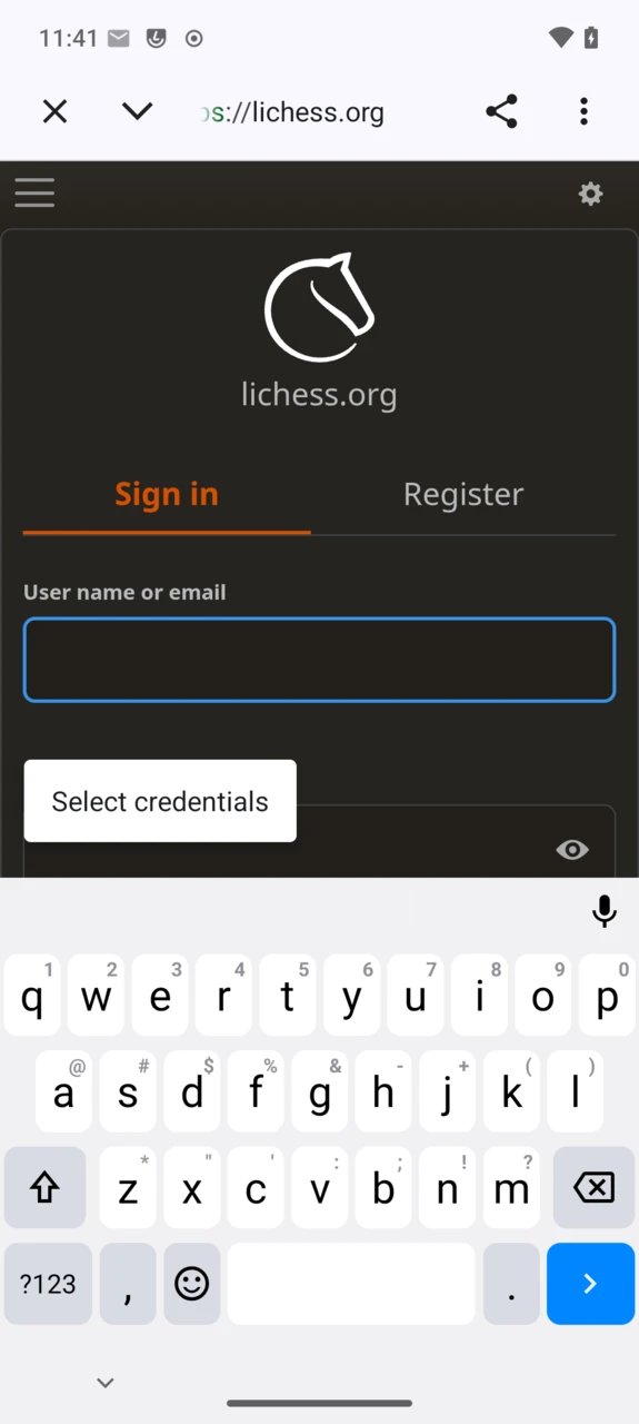 Select credentials suggestion over a sign-in form