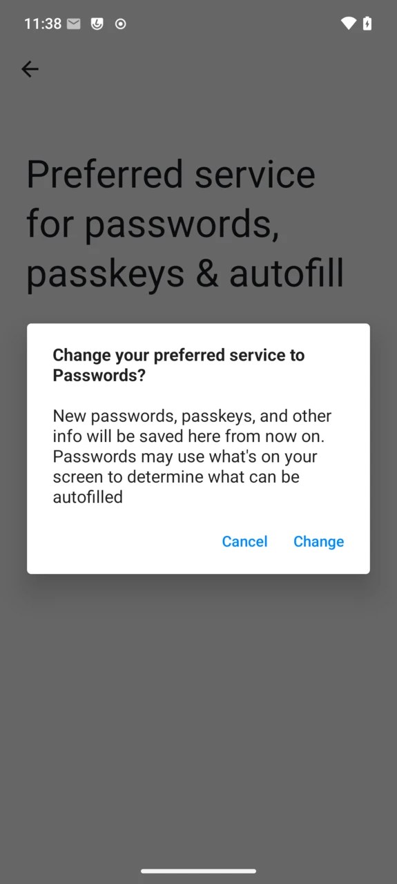 Change your preferred service to Passwords confirmation
