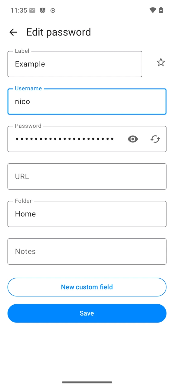 Form to add a new password