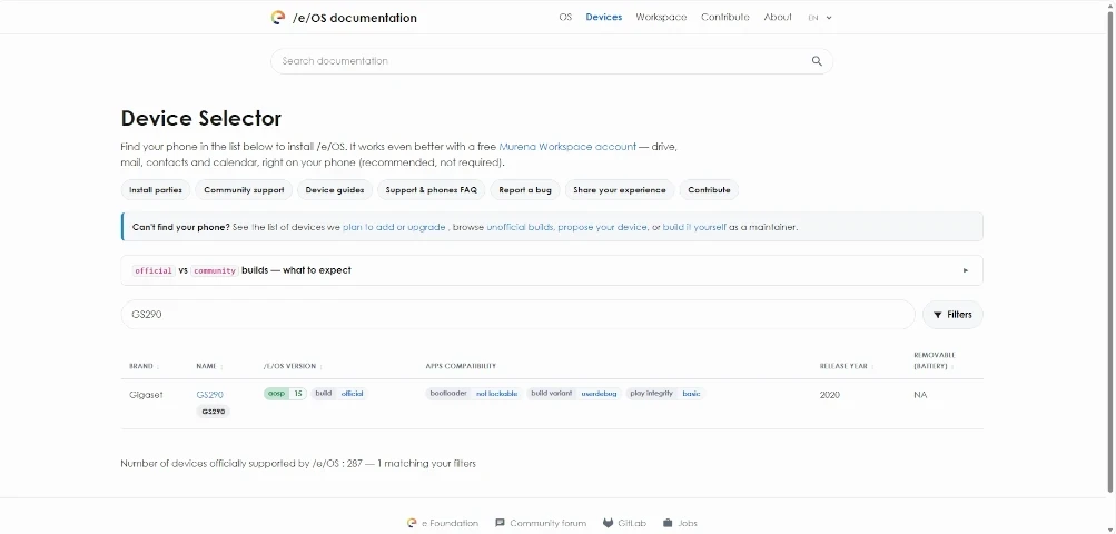 GS290 im Geräteauswahl-Tool