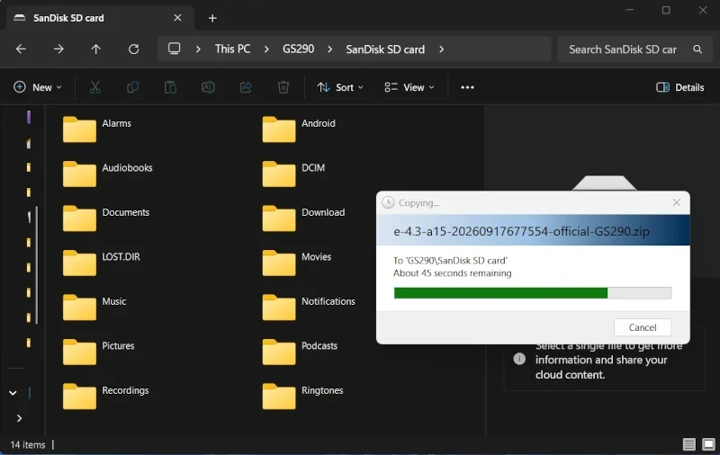 Zip-Datei im Root der SD-Karte