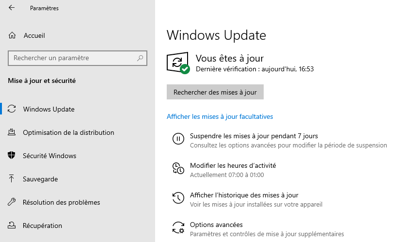 Scrrenshot of window optionnal update menu